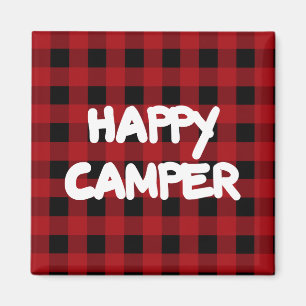 Happy Camper Red Buffalo Plaid Refrigerator Magnet