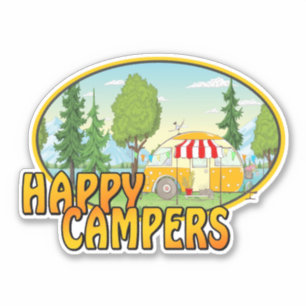 Happy camper retro design with caravan trees