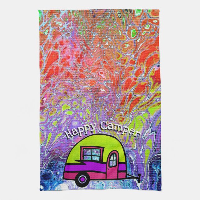 Happy Camper Retro Kitchen Towel (Vertical)
