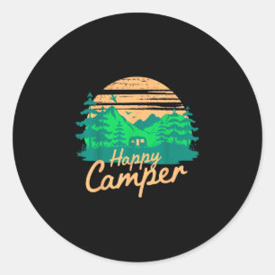 Happy camper retro outdoor adventure design classic round sticker