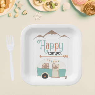 Happy Camper Retro RV Square Paper Plates