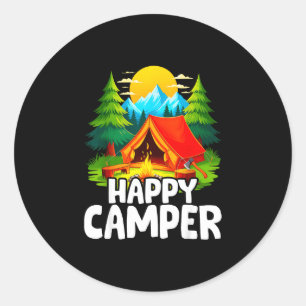 Happy camper retro summer camp camping trip classic round sticker