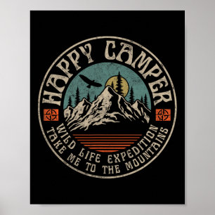 Happy Camper Retro Vintage Camping Hiking Mountain Poster