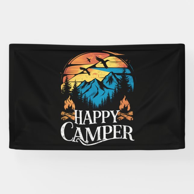 Happy Camper Retro Vintage Matching Camping Crew  Banner (Horizontal)