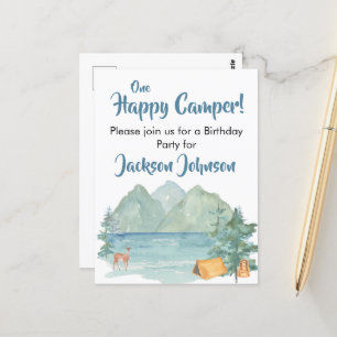 Happy Camper Rustic Mountains Watercolor Birthday Postcard