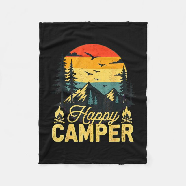 Happy camper rustic outdoor adventure design  fleece blanket (Front)