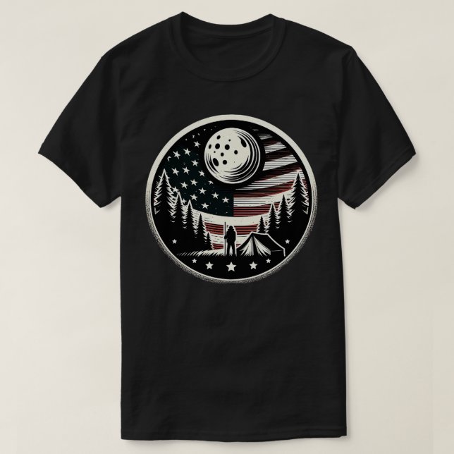 Happy Camper RV Camping American Flag Full Moon Me T-Shirt (Design Front)