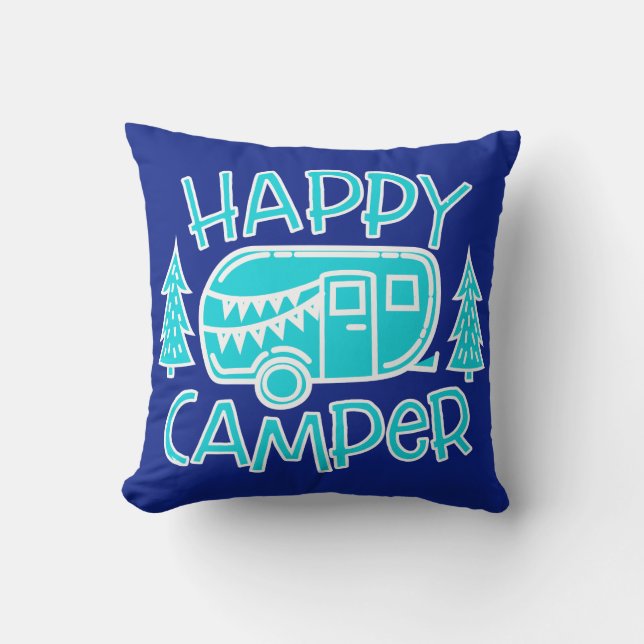 Happy Camper RV Life Travel Trailer Motorhome Cushion (Front)