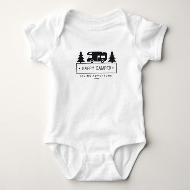 Happy Camper RV Motorhome Black and White Baby Bodysuit (Front)