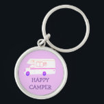 HAPPY CAMPER RV Motorhome Camping CUSTOM Key Ring<br><div class="desc">Customise this cute keychain with your own text,  your name or anything else you like. Get ready for your road trip with this vintage RV design,  hand drawn by me for you! Check my shop for lots more matching items!</div>