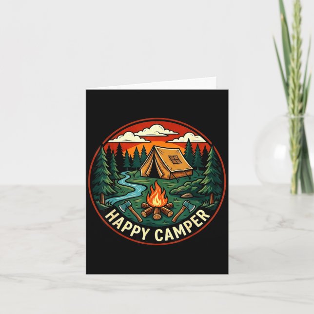Happy camper seek adventure camping campfire card (Front)