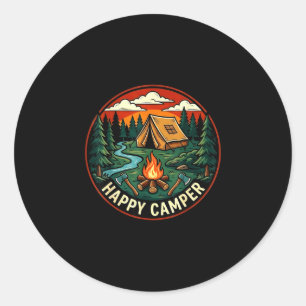 Happy camper seek adventure camping campfire classic round sticker