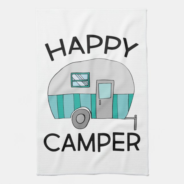 Happy Camper Sign Tea Towel (Vertical)