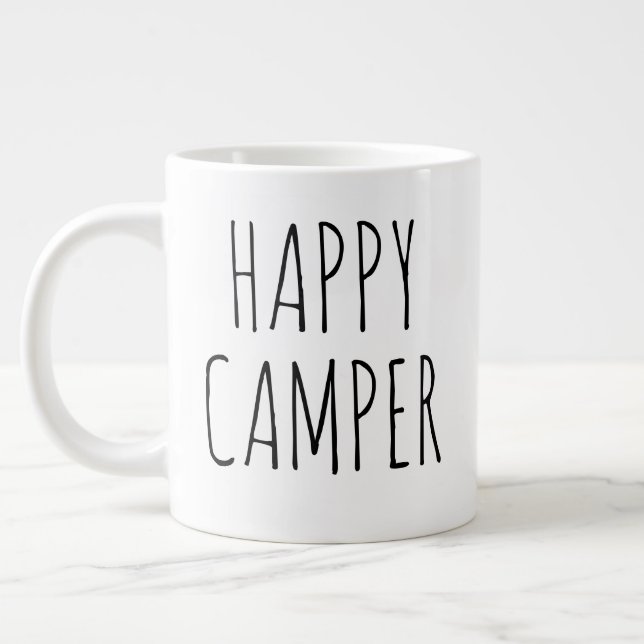 "Happy Camper" Simple Modern Farmhouse Large Coffee Mug (Left)
