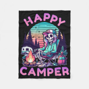 Happy Camper Skeleton Camping Funny Summer Vacatio Fleece Blanket