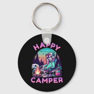 Happy Camper Skeleton Camping Funny Summer Vacatio Key Ring