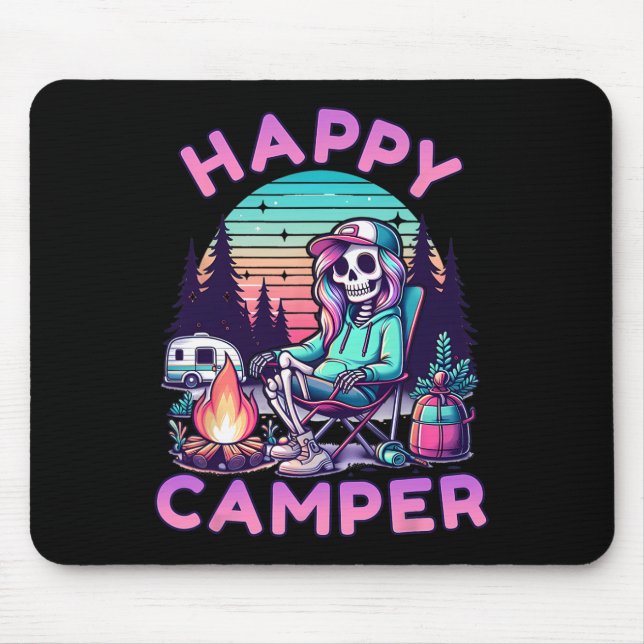 Happy Camper Skeleton Camping Funny Summer Vacatio Mouse Pad (Front)