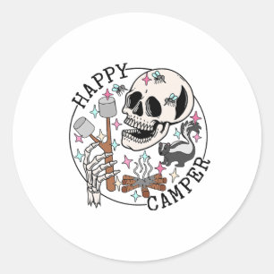 Happy Camper Skeleton Marshmallow Funny Camping Lo Classic Round Sticker