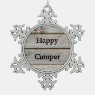 Happy Camper Snowflake Pewter Christmas Ornament