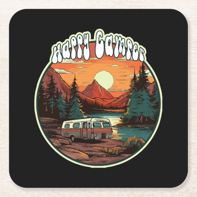 Happy Camper Square Paper Coaster (Front)