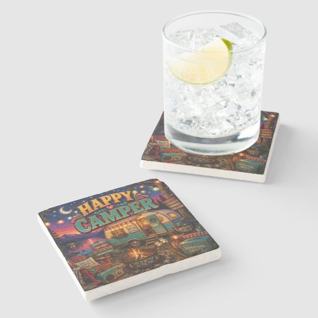 Happy Camper Stone Coaster (Side)