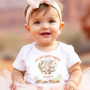 Happy Camper Summer 1st Birthday Girl Baby Bodysuit