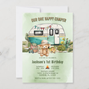 Happy Camper Summer 1st Birthday  Invitation