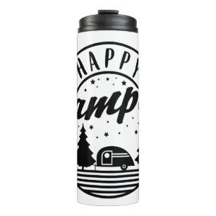Happy Camper T Shirt Trees Stars and Camp Trailer Thermal Tumbler