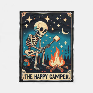 Happy Camper Tarot Card Skeleton Camper Funny Camp Fleece Blanket