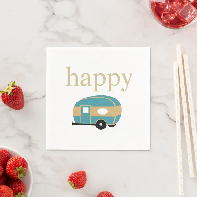 Happy Camper Teal Gold Teardrop Camping Trailer Napkin (Insitu)