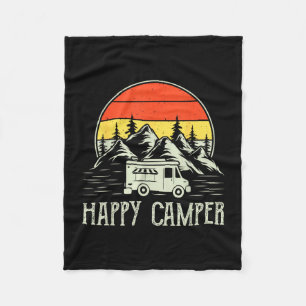 Happy camper toddler boy funny vintage camping van fleece blanket
