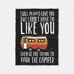Happy Camper Trailer Camping Couple Fleece Blanket