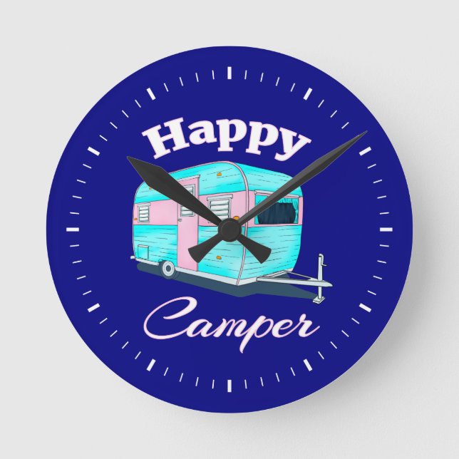 Happy Camper Trailer Camping Round Clock (Front)