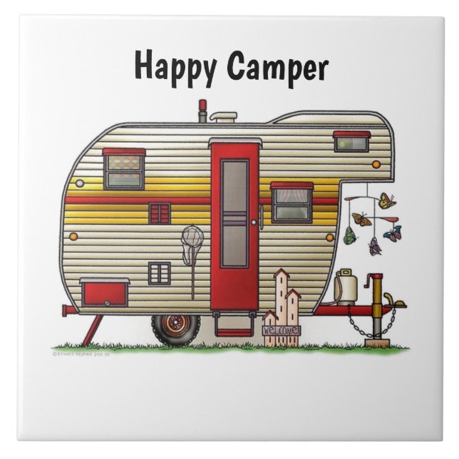 Happy Camper Trailer Ceramic Tile (Front)
