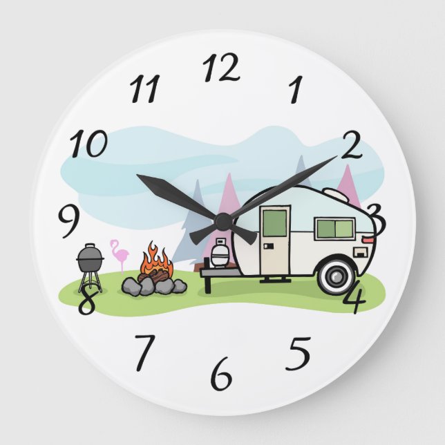 Happy Camper Trailer Large Clock (Front)
