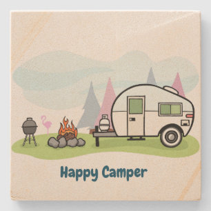 Happy Camper Trailer Stone Coaster