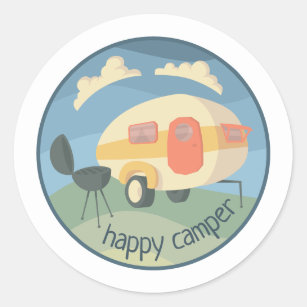 Happy Camper Travel Trailer Custom Round Sticker
