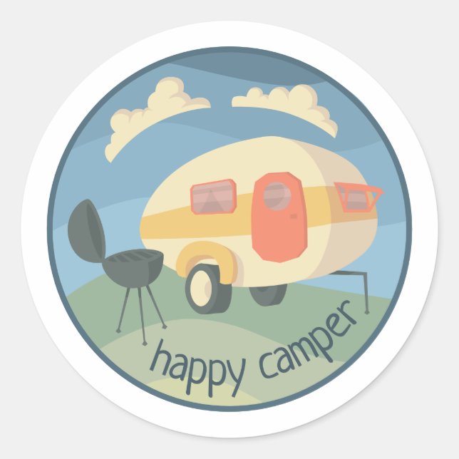 Happy Camper Travel Trailer Custom Round Sticker (Front)