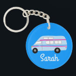 HAPPY CAMPER Van RV Motorhome Campervan CUSTOM  Key Ring<br><div class="desc">Customise this cute keychain with your own text,  your name or anything else you like. Get ready for your road trip with this motorhome design,  hand drawn by me for you! Check my shop for lots more matching items!</div>