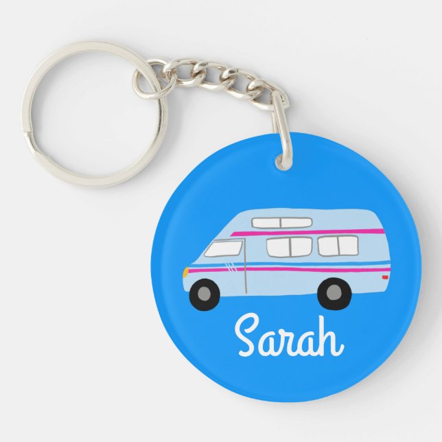 HAPPY CAMPER Van RV Motorhome Campervan CUSTOM  Key Ring (Front)