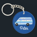 HAPPY CAMPER Van RV Motorhome Campervan CUSTOM Key Ring<br><div class="desc">Customise this cute keychain with your own text,  your name or anything else you like. Get ready for your road trip with this motorhome design,  hand drawn by me for you! Check my shop for lots more matching items!</div>