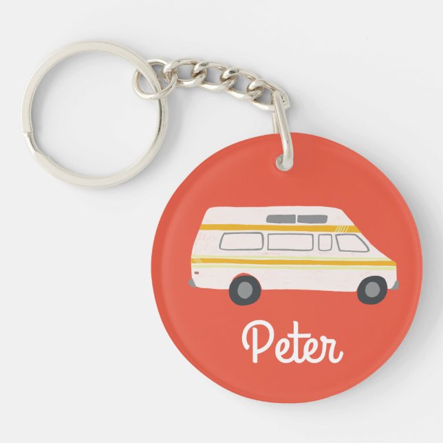 HAPPY CAMPER Van RV Motorhome Campervan CUSTOM  Key Ring (Front)