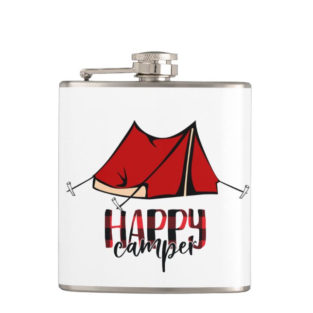 Happy Camper Vinyl Wrapped Flask (Front)