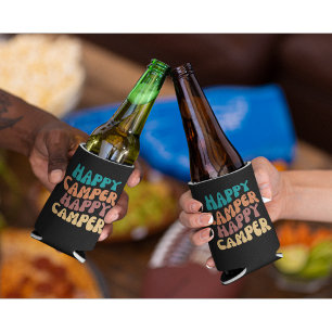 Happy Camper Wavy Retro Colorful Text Can Cooler