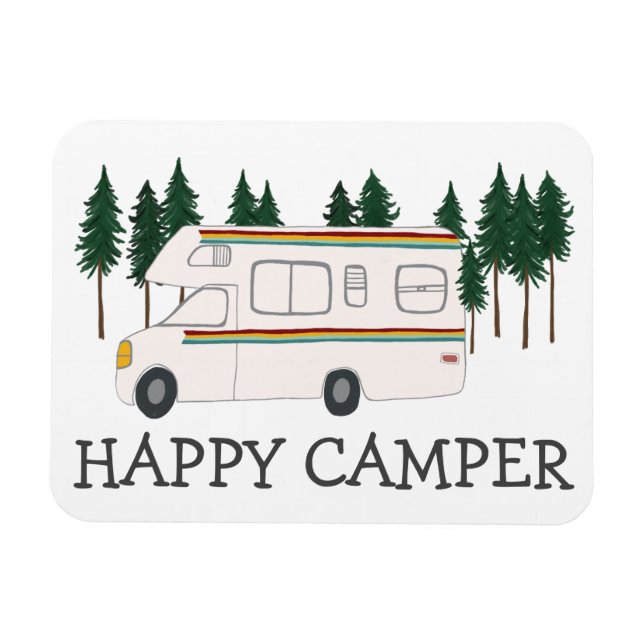 HAPPY CAMPER Whimsical Retro RVing Motorhome Trees Magnet (Horizontal)