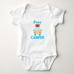 Happy Camper with Yellow/White Car with Luggage Baby Bodysuit