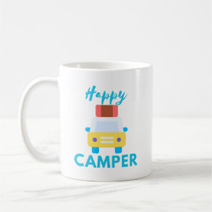 Happy Camper with Yellow/White Car with Luggage Coffee Mug