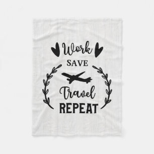 Happy Camper Work Save Travel Repeat Fleece Blanket
