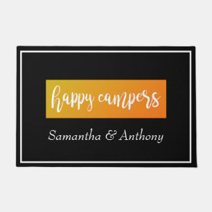 Happy Campers Any Name RV Cabin Framed Black Doormat