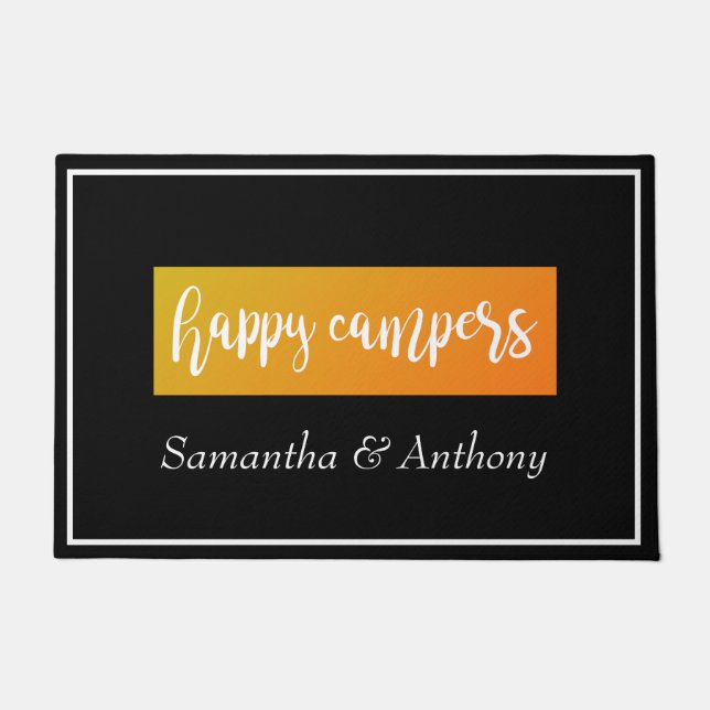 Happy Campers Any Name RV Cabin Framed Black Doormat (Front)